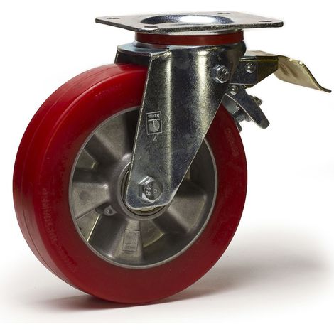 Roulette pivotante à frein diamètre 160 mm polyuréthane SOUPLE REDTHANE® ROUGE - 400Kg (1/2)