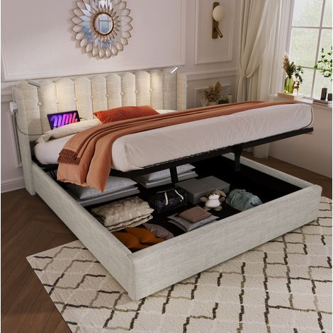 cama matrimonio con almacenaje USB y colchón 160x200 DESVIAE (1/5)