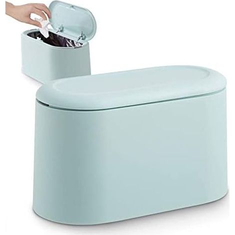 Petite Poubelle de Table avec Couvercle à Bouton Poussoir pour Bureau,Salle Bain Cuisine et Chambre,Stockage pour Nourriture pour Animaux (Bleu clair) (1/5)
