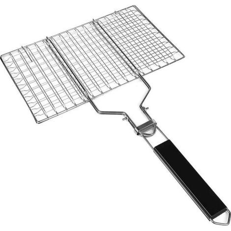Panier de grillades, Barbecue portable Barbecue Net Plousable 430 En acier inoxydable Bâteau de barbecue Rôtis avec poignée en (1/4)