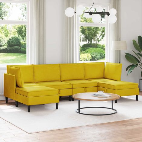 Juego de muebles de salón con cojín 6 pcs Amarillo Terciopelo