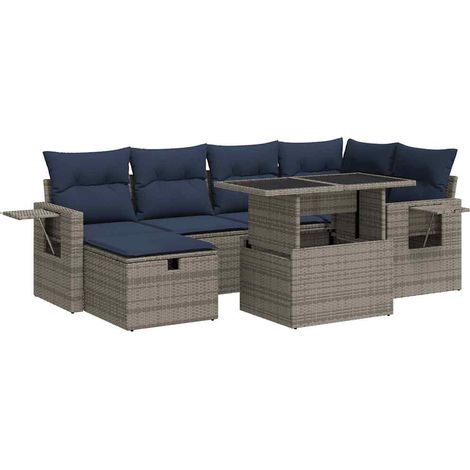 Maison Exclusive - Juego Sofá Jardín 7 Piezas con Cojines Gris Po