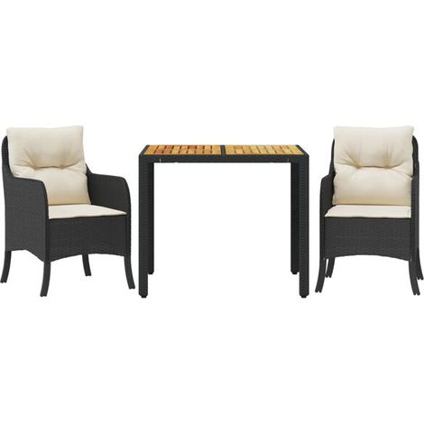Ensemble table et chaises de jardin noires trois pièces avec coussins. (1/5)
