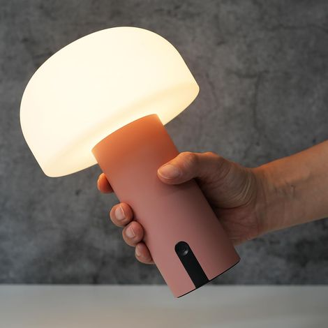 Lámpara de mesa tipo seta recargable, impermeable e inalámbrica con control táctil y brillo ajustable (rosa). (1/5)