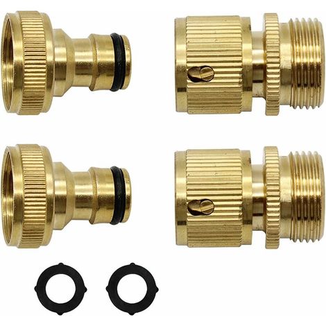 2 Paires Laiton Raccord Tuyau D'arrosage 3/4 Pouce Adaptateur Robinet Tuyau Arrosage Rapide Extensible Raccord Arrosage Robinet Arrosage Connecteur Tuyau Arrosage (1/5)