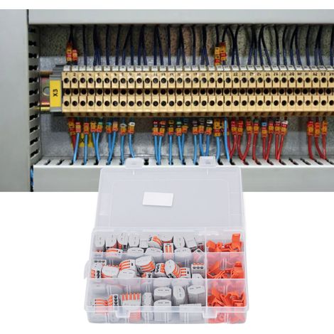 Connecteur rapide à bouton-poussoir pour borniers d'alimentation, cordons d'alimentation de luminaires avec borniers universels, supports d'épissure. (1/5)