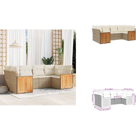 6-tlg. Garten-Sofagarnitur mit Kissen Beige Poly Rattan - Gartensofa - Outdoor Möbel - Lounge Set - Rattan Gartenmöbel - Gartenlounge (1/3)