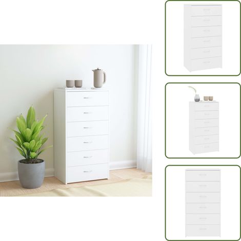 Buffet avec 6 tiroirs Blanc 50x34x96 cm Bois d'ingénierie - Buffet Blanc - Meuble Rangement - Armoire Tiroir - Commode Moderne - Mobilier Salon (1/5)