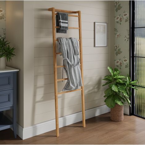 Échelle porte-serviettes 172,7x50x22,9 cm en bambou naturel, gain de place, scandinave FloraGrace (1/5)