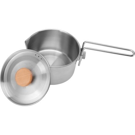Bouilloire Camping 1L Inox Portable avec Couvercle et Poignée Amovible pour Randonnée Pique-nique (1/5)
