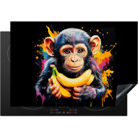 PROTECTOR DE PLACAS DE INDUCCIÓN Mono - Graffiti - Colorido - Plátanos - Moderno Cocina 76x51.5 cm (1/5)
