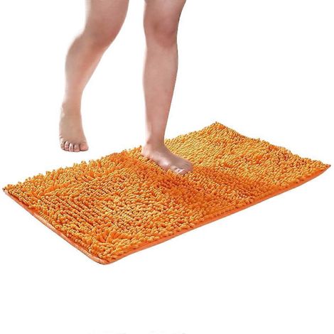 Tapis de bain chenille doux, moelleux et confortable, ultra-absorbant et épais, antidérapant, lavable en machine, orange. (1/5)