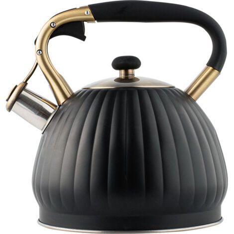 Bouilloire en acier inoxydable de 3,5 L avec poignée en silicone résistant à la chaleur, bouilloire à thé pour cuisinière à induction, cuisinière à gaz, cuisinière à bois, camping à gaz, noir (1/3)
