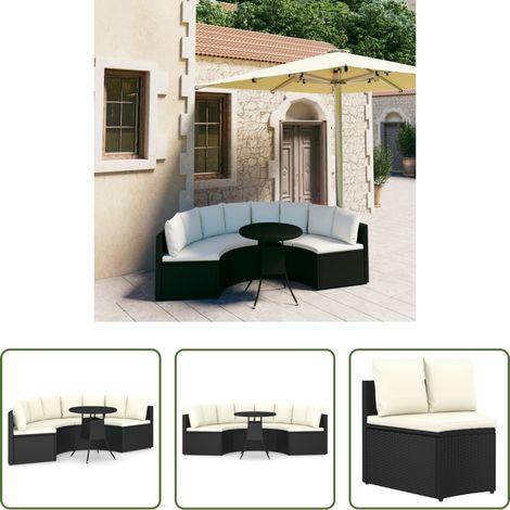 Poly Rattan - 5-tlg. Garten-Sofagarnitur mit Auflagen Poly Rattan Schwarz (1/5)