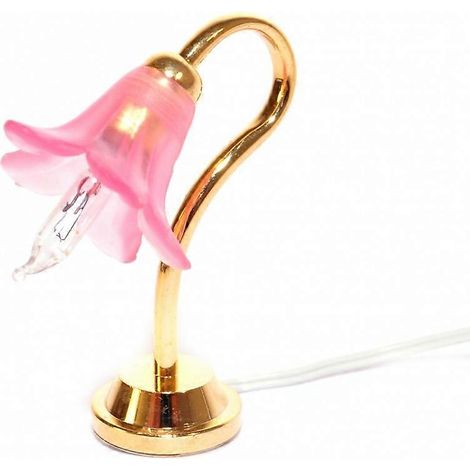 Lampe de table miniature pour maison de poupée, abat-jour tulipe couleur canneberge, éclairage électrique 12 V ( )