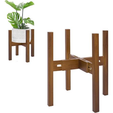 Support pour plantes en bambou réglable. Porte-plantes moderne de style intermédiaire pour l'intérieur. Base stable, pour pots de 20 à 30 cm (à). (1/5)