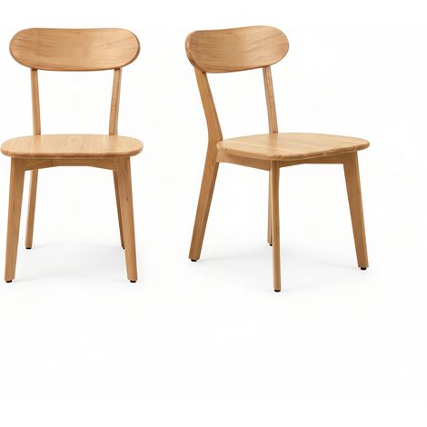 Set di 2 sedie da pranzo in legno, schienale curvo, piedini regolabili, colore naturale (1/5)
