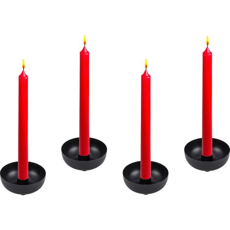 Metall Kerzenschale schwarz 4er Set - Ø 9 cm - Schale mit Halter für Stabkerze - Advent Weihnachten Kerzenleuchter Kerzenständer Kerzenhalter Kammerleuchter
