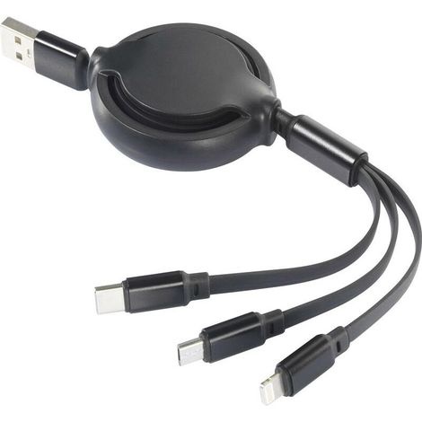 Câble de charge USB USB 2.0 USB-A mâle 1.00 m noir-chrome flexible RF-5800360 R779672 (1/4)