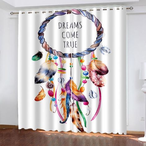 Rideaux Occultants Chambre Dream Catcher Plumes Art 55X59 Pouces Rideau Thermique à Oeillets pour Salon Traitements de Fenêtre à Texture Douce pour Enfants Rideaux 3D - Rideaux Perforés Opaques Intéri (1/5)
