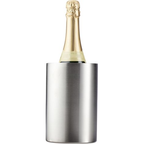 Relaxdays Enfriador de botellas de vino, Pared doble, Fuerte aislamiento, Plateado, Ø 10 cm