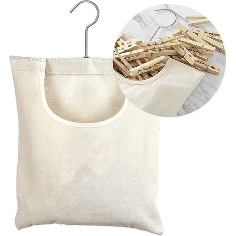 Due sacchetti porta mollette da bucato portatili color kaki, pratici, salvaspazio, appendibili per riporre le mollette, lavabili, adatti a camere da letto e bagni. (1/4)