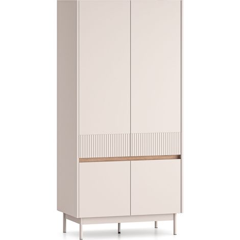 Selsey Dunea – Kleiderschrank 4-türig, Kaschmirgrau/Eichenholzoptik, 92 cm