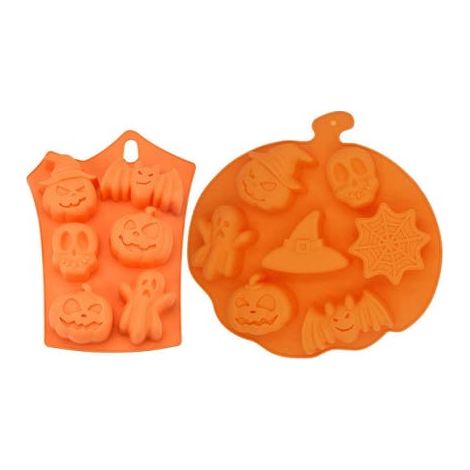 Set di 2 stampi in silicone 3D per torte con decorazioni di Halloween, a forma di pipistrello e di torta al cioccolato, adatti per (1/5)