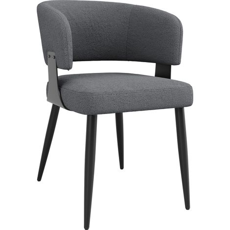 Chaise de salle à manger en flanelle haut de gamme (2 pièces), chaise de maquillage, chaise de coiffeuse, chaise ergonomique, chaise de style luxe léger, dossier incurvé, beige/gris (1/5)