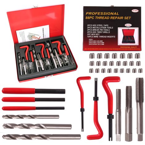 KIT RIPARAZIONE FILETTATURA M6 M8 M10 88 PEZZI OFFICINA (1/5)