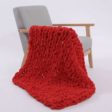 Couverture Tricotée Chenille - Rouge Vin - 50 cm x 50 cm - Pour Salon Chambre - 1 Pièce (1/5)