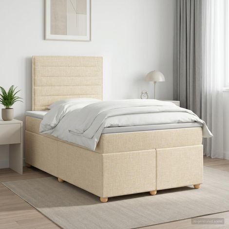 vidaXL Cama box spring con colchón Crema 120 x 200 cm Tela (1/5)