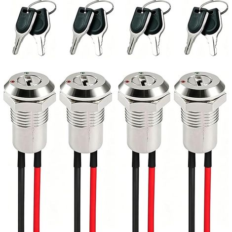 Stück vorverdrahtete Schlüsselschalter 12 mm, Metallverriegelung Ein/Aus-Schalter 0-250 V, Schlüsselschalter für elektrische Geräte an Kraftfahrzeugen, Rollern und für Heimwerkerprojekte (1/5)