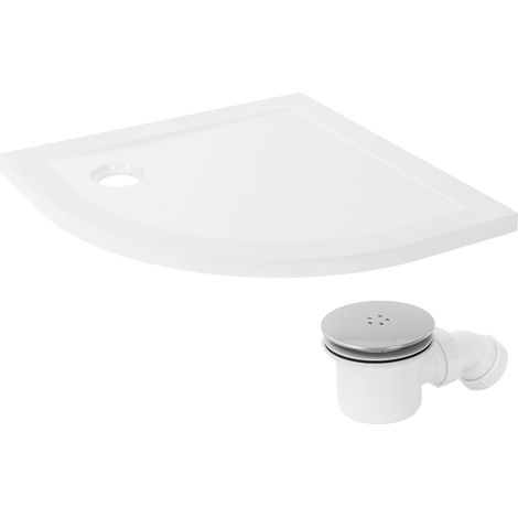 LuxeBath Plato de Ducha 80x80 cm con Válvula de Desagüe, Base de Ducha Semicircular en Resina Extraplano con Sifón, Radio 55cm H4cm, Acabado Brillante, Forma Redonda para Instalación en Baño, Blanco (1/5)