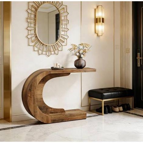 Console a C 110x35x75 cm in legno marrone salvaspazio per ingresso FloraGrace (1/5)