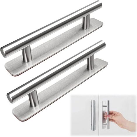 Juego de 2 tiradores adhesivos para muebles - Tirador de acero inoxidable - Sin perforación - Tirador adhesivo plateado - Duradero - Adecuado para armarios, cajones, ventanas y (1/5)