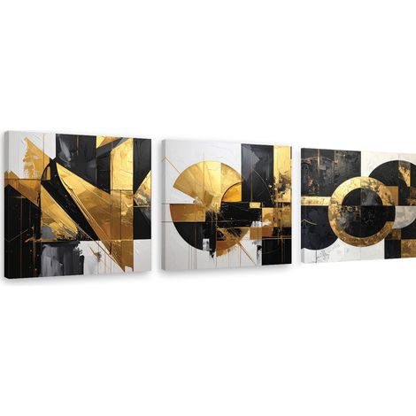 Tableaux sur toile lot  Abstraction dorée cercle 3 x 20x20