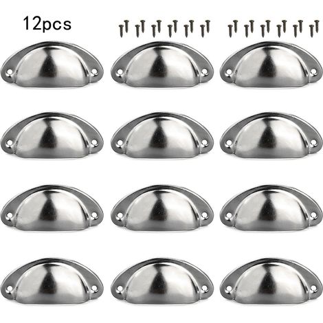 Lot de 12 poignées coquille argentées pour portes de placards et tiroirs de cuisine. (1/2)