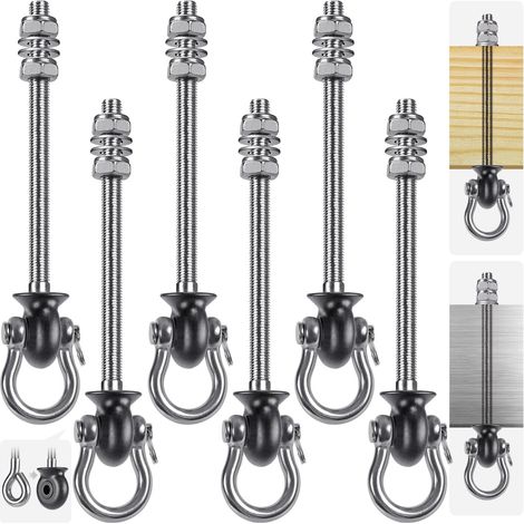 6pcs Crochet de Hamac avec Roulement, 24.5cm Accroche de Balançoire Fixation Fauteuil Suspendu de 180 Pivot Ensemble Plafond Poutre Chaise de Yoga Sac de Frappe Materiel de Suspension,1500lbs (1/5)