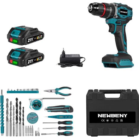 Akku-Bohrmaschine, bürstenloser Motor, 25+3 Drehmomentstufen, 2xBatterie Set-30Stück, 100V-240V EU Stecker (1/2)