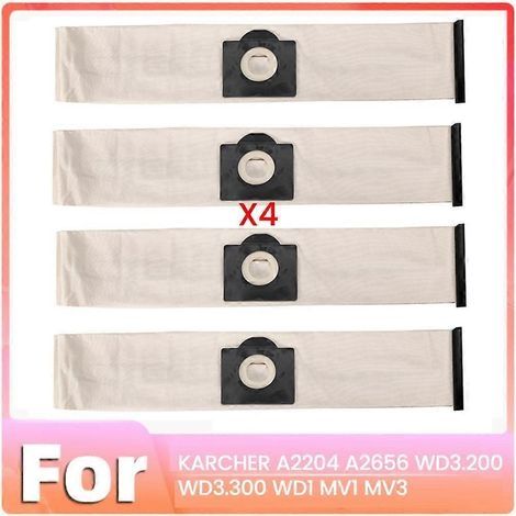 Lot de 4 sacs à poussière pour aspirateurs KARCHER A2004, A2204, A2054, A2656, WD2 et WD3. (1/5)