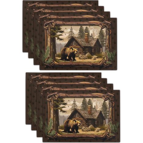 Lot de 8 sets de table en forme d'ours 30 x 45 cm Tapis de table rustique en forme d'animaux sauvages Tapis de cuisine pour table de salle à manger (1/5)