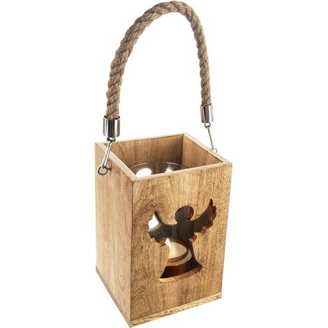 Angelo in legno, lanterna portacandele, forma di mango, 20,5 cm (1/5)