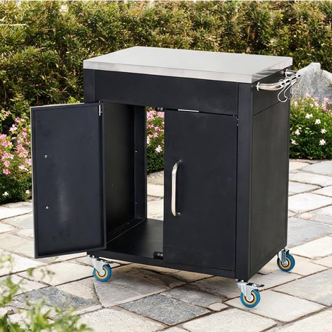 Chariot de service en métal avec plateau inox et rangement (1/5)