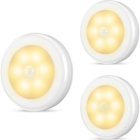 Lampes de Nuit Détecteur de Mouvement, 3Pcs Action Activée Eclairage LED avec Adhésives Bande Magnétique, Veilleuse à Piles pour Chambre, Cuisine, Placard, Couloir, Escalier,etc - Blanc Chaud (1/5)