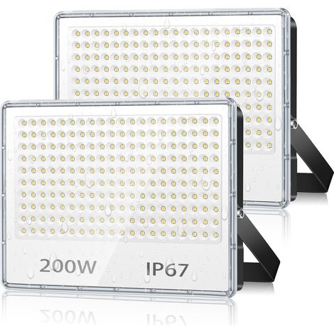 Projecteur Exterieur LED 200W, 20000LM Spot LED Extérieur IP67 Imperméable, 6500K Blanc Froid Eclairage Exterieur pour Jardin Terrasse Garage Usine, Lot de 2