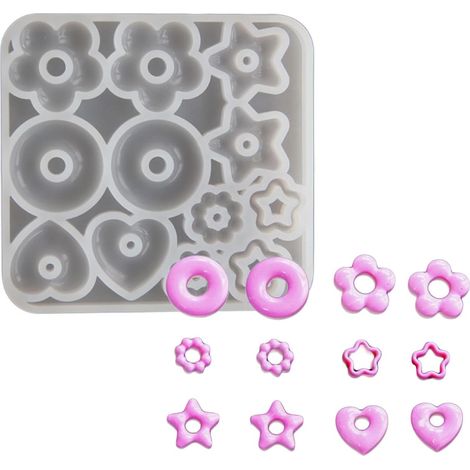 Moldes de resina epoxi, moldes de silicona para fundición de silicona, moldes para llaveros, joyería de resina, corazones, estrellas, flores, pendientes, moldes de resina epoxi, accesorios para la (1/5)