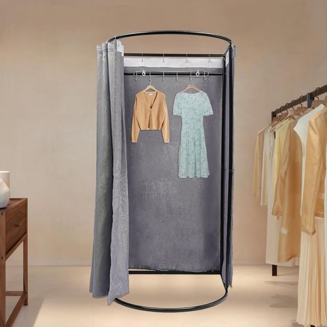 Vestiaire portable avec rideau occultant et porte-vêtements cadre en fer tissu d'ombrage autoportant pour magasins de vêtements, chambre à coucher, expositions, 100 × 95 × 200 cm (1/5)