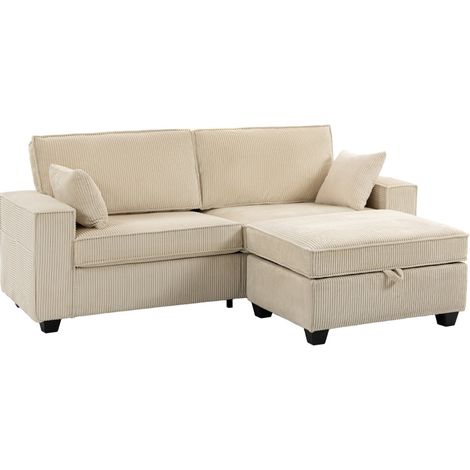 Sofá rinconero en L con otomana de almacenaje, pana, 3 plazas, beige (1/5)