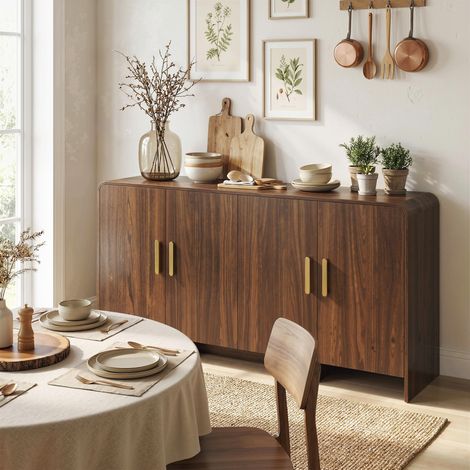 Buffet de cuisine de 152 cm avec 4 portes à fermeture douce, meuble TV pour salon ou cuisine, couleur noyer brun